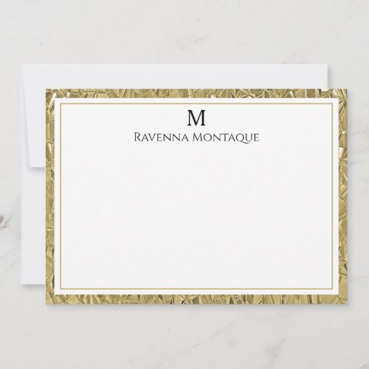 Luxury Gold Texture Border Black Monogram Script Mitteilungskarte (Vorderseite)