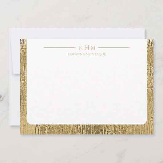 Luxury Gold Texture Lined Name Three Monogram Mitteilungskarte (Vorderseite)