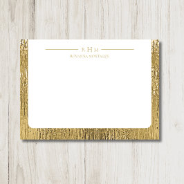 Luxury Gold Texture Lined Name Three Monogram Mitteilungskarte