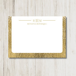 Luxury Gold Texture Lined Name Three Monogram Mitteilungskarte