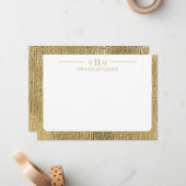 Luxury Gold Texture Lined Name Three Monogram Mitteilungskarte (Vorderseite/Rückseite Beispiel)
