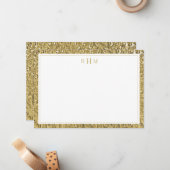 Luxury Gold Texture Two Border Three Monogram Mitteilungskarte (Vorderseite/Rückseite Beispiel)