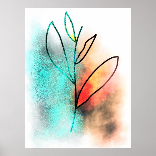 Luxury Gold Torquoise Glitzer Botanischer Zeichn Poster (Vorne)