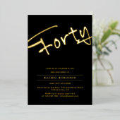 Luxury Gold Typography 40tH Birthday Party Real Folieneinladung (Stehend vorne)