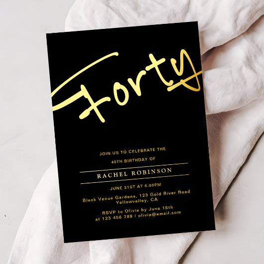 Luxury Gold Typography 40tH Birthday Party Real Folieneinladung