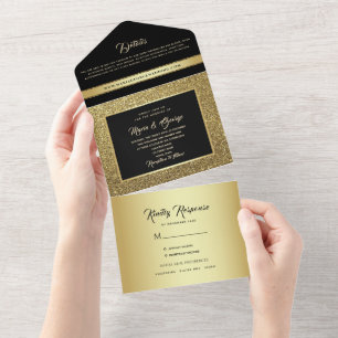 Luxury Gold und Black Wedding All In One Einladung