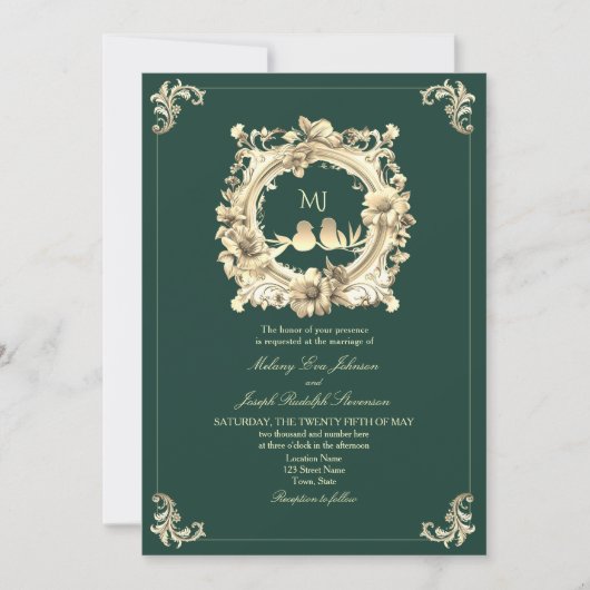 Luxury Gold und Emerald Green Wedding Einladung (Vorderseite)