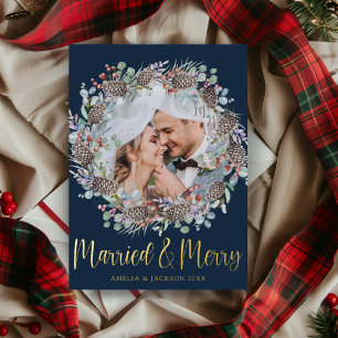 Luxury Gold Verheiratet & Frohe Weihnachtsfeier Folien Feiertagskarte