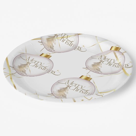 Luxury Gold Weihnachtspapierplatte Pappteller (Schrägansicht)