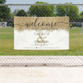 Luxury Gold White Glitzer Confetti Wedding Willkom Banner (Insitu)