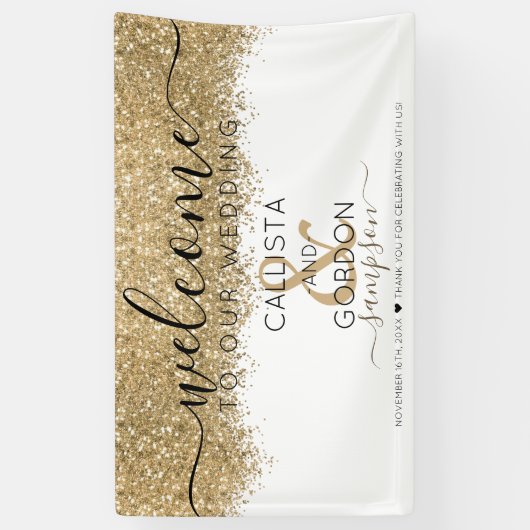 Luxury Gold White Glitzer Confetti Wedding Willkom Banner (Vertikal)