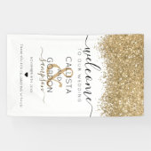 Luxury Gold White Glitzer Confetti Wedding Willkom Banner (Horizontal)