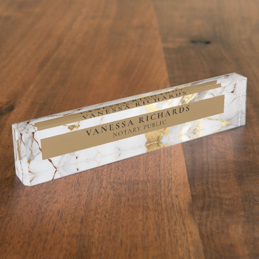 Luxury Gold White Gray Elegante Notar Namensplakette (Seite)