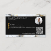 Luxury Gold White Gray QR Code Notary Foto Visitenkarte (Rückseite)