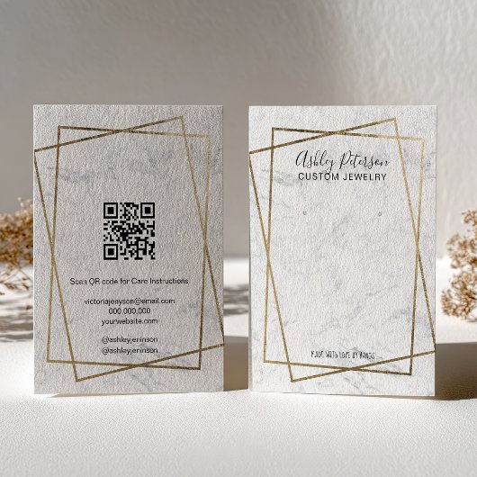 Luxury Gold White Marble QR code Earring Display Visitenkarte