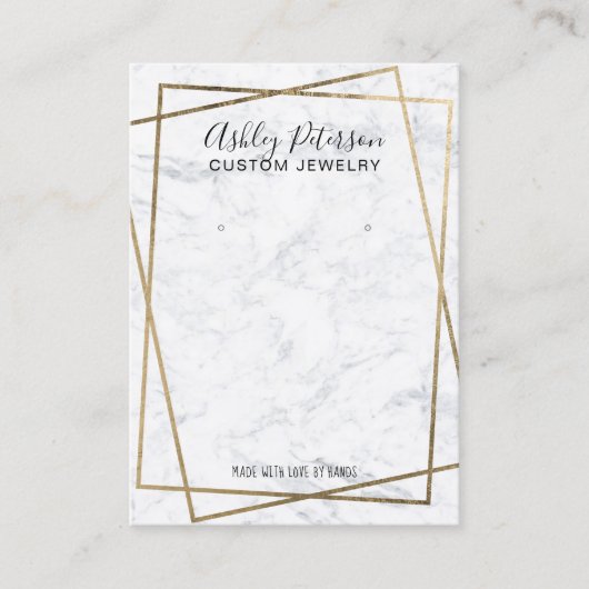 Luxury Gold White Marble QR code Earring Display Visitenkarte (Vorderseite)