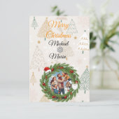 LUXURY Gold Wreath Photo Card | Holiday 2026 Einladung (Stehend Vorderseite)