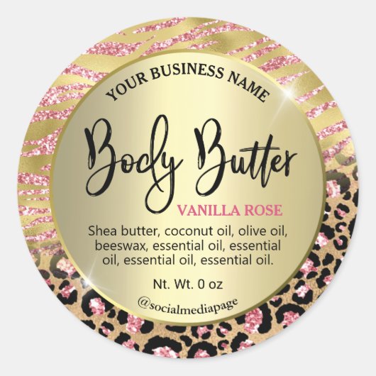 Luxury Gold Zebra Leopard Print Body Butter Labels Runder Aufkleber (Vorderseite)