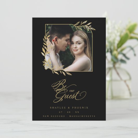 Luxury Golden Branches Frame Chic Photo Wedding (Stehend Vorderseite)
