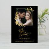 Luxury Golden Branches Frame Chic Photo Wedding Folieneinladung (Stehend vorne)