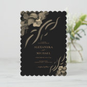 Luxury Golden Iris Blume Black Wedding Einladung (Stehend Vorderseite)