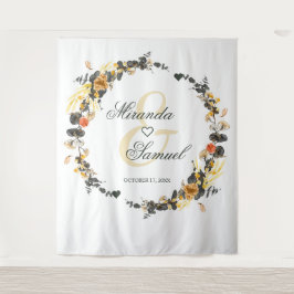 Luxury Golden Noir Wedding Monogram Wandteppich