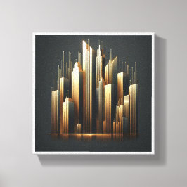 Luxury Golden Skyscrapers Silhouette - Modern Abst Leinwanddruck