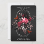 Luxury Gothic Boho Wedding Pink Rose Butterfly Einladung (Vorderseite)