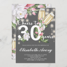 Luxury Gray Champagne Floral 30. Geburtstag Party Einladung