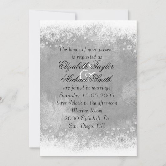 Luxury Gray Frosty Snowflake Winter Wedite Einladu Einladung (Vorderseite)