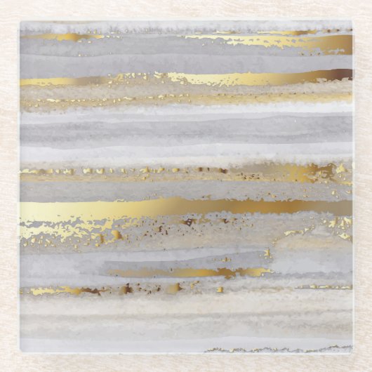 Luxury Gray Gold Aquarell Textur Glasuntersetzer (Vorderseite)