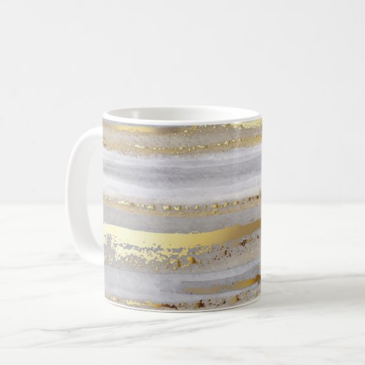 Luxury Gray Gold Aquarell Textur Kaffeetasse (Vorderseite Links)