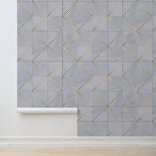 Luxury Gray Marble Geometric Gold Tile Muster Tapete