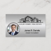 Luxury Gray Silver Real Estate Chic Professional Visitenkarte (Vorderseite)