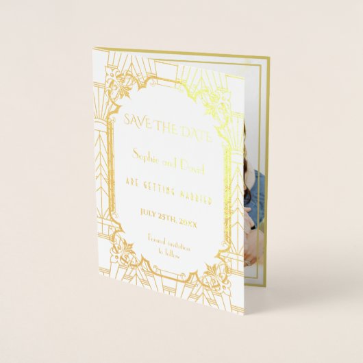Luxury Great Gatsby Art Deco Wedding Save the Date Folienkarte (Vorderseite)