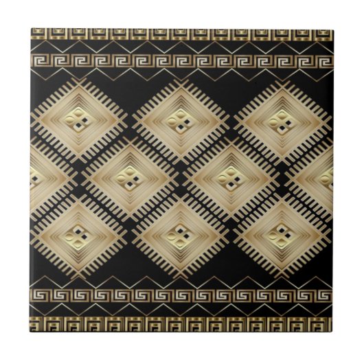 Luxury Greek Geometric Gold Pattern Fliese (Vorderseite)