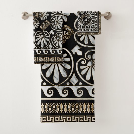 Luxury Greek Ornament Black and White Marble Badhandtuch Set (Insitu)