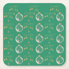 Luxury Green and Gold Bauble Christmas Rechteckiger Pappuntersetzer