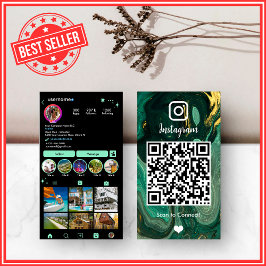 LUXURY Green & Black Instagram Marble Agate QR Visitenkarte