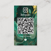 LUXURY Green & Black Instagram Marble Agate QR Visitenkarte (Rückseite)
