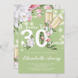 Luxury Green Champagne Floral 30. Geburtstag Party Einladung