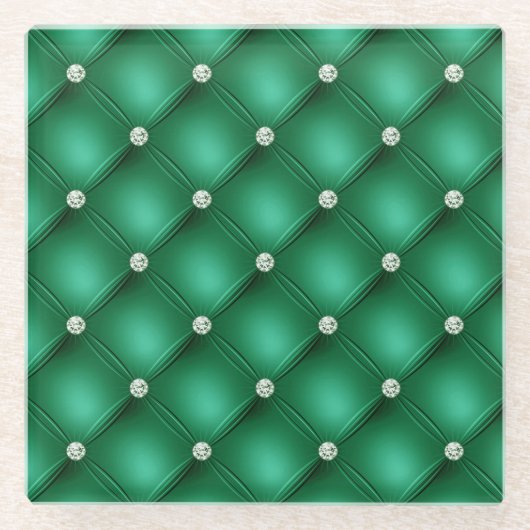 Luxury Green Diamond Tufvtern Muster Glasuntersetzer (Vorderseite)