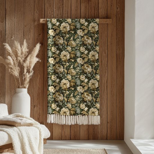 Luxury Green Gold Blanket Chic Pastel Foliage Art Fleecedecke