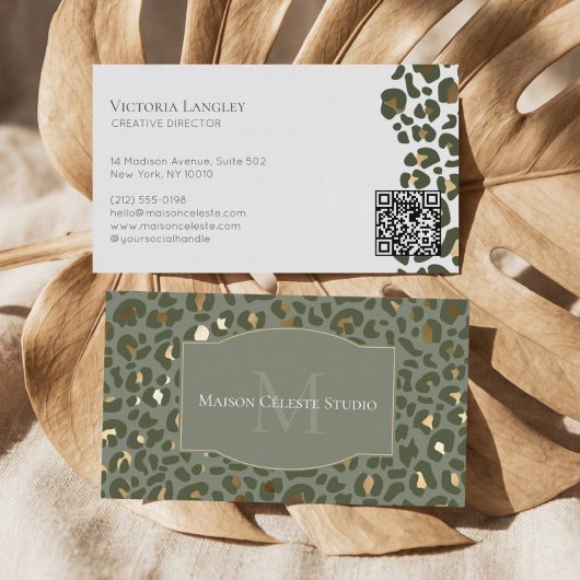 Luxury Green Gold Cheetah Leopard Print Elegant Visitenkarte