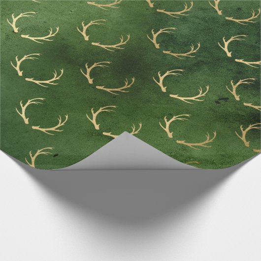 LUXURY GREEN GOLD CHRISTMAS Rentier Geschenkpapier (Ecke)