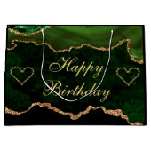 Luxury Green & Gold Glitzer Agate Happy Birthday Große Geschenktüte (Vorderseite)