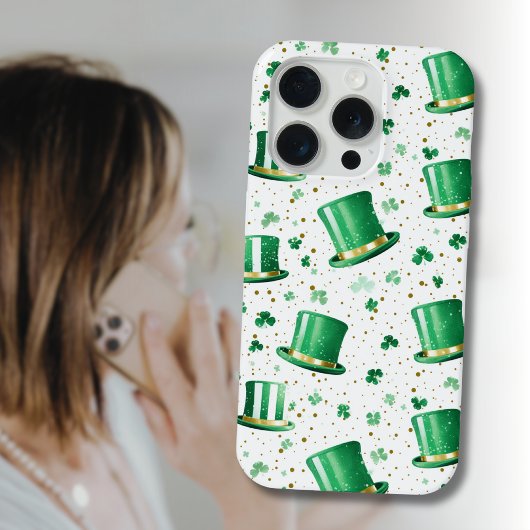 Luxury Green Gold Hats and Shamrocks White iPhone Hülle