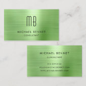 Luxury Green Metallic Monogram Consultant Visitenkarte (Vorne/Hinten)