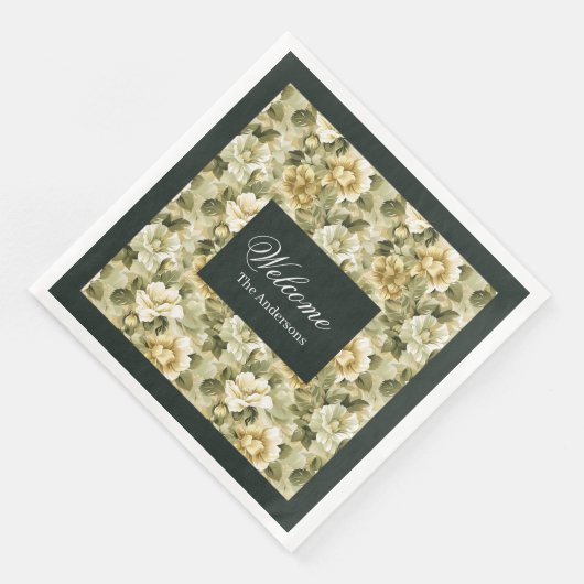 Luxury Green Napkins Gold Foliage Table Accent Serviette (Ecke)