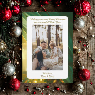 Luxury Green Plaid Portrait Photo Christmas Card Feiertagskarte